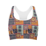 Ethnic Floral Patchwork Pattern Print Women's Sports Bra