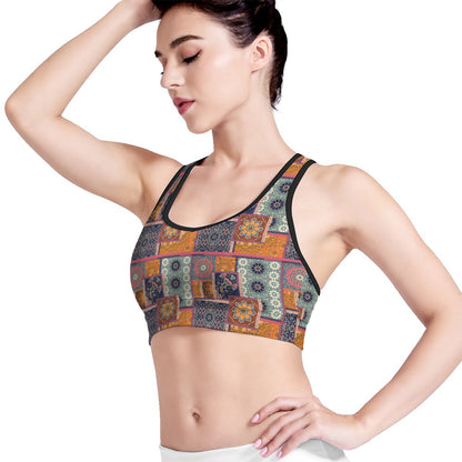 Ethnic Floral Patchwork Pattern Print Women's Sports Bra