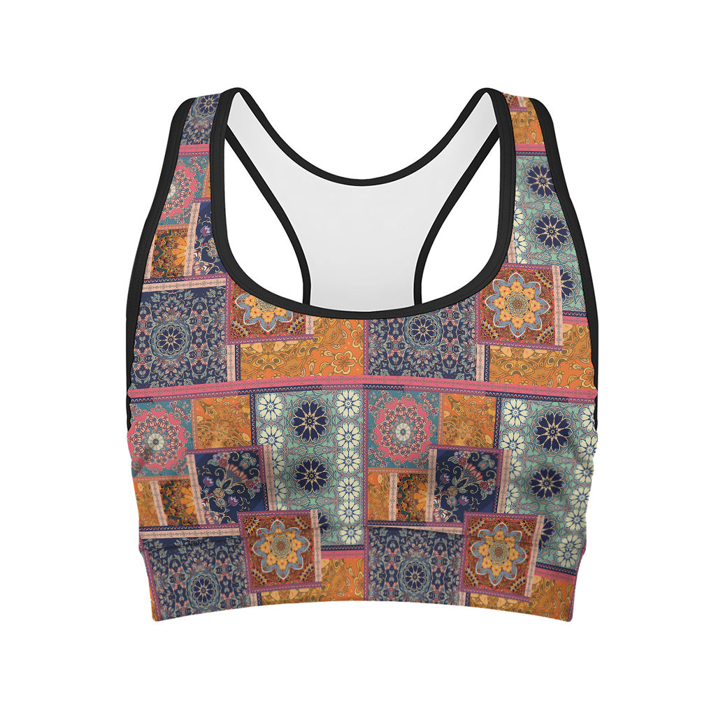 Ethnic Floral Patchwork Pattern Print Women's Sports Bra
