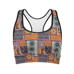 Ethnic Floral Patchwork Pattern Print Women's Sports Bra