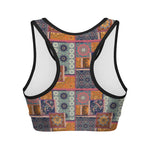 Ethnic Floral Patchwork Pattern Print Women's Sports Bra
