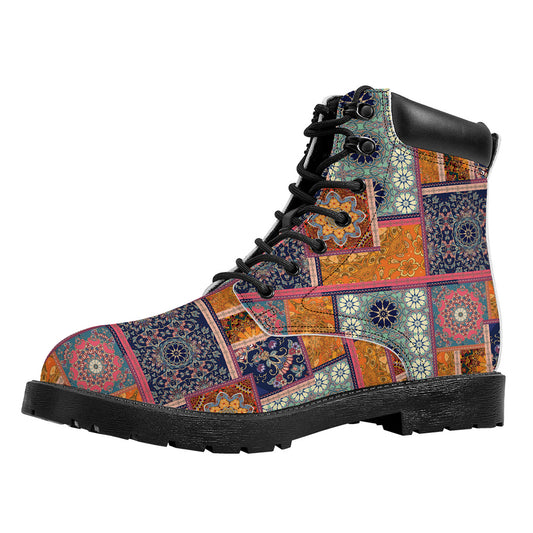 Ethnic Floral Patchwork Pattern Print Work Boots