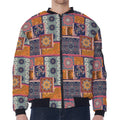 Ethnic Floral Patchwork Pattern Print Zip Sleeve Bomber Jacket