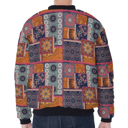Ethnic Floral Patchwork Pattern Print Zip Sleeve Bomber Jacket
