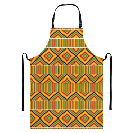 Ethnic Kente Pattern Print Bib Apron With Pocket