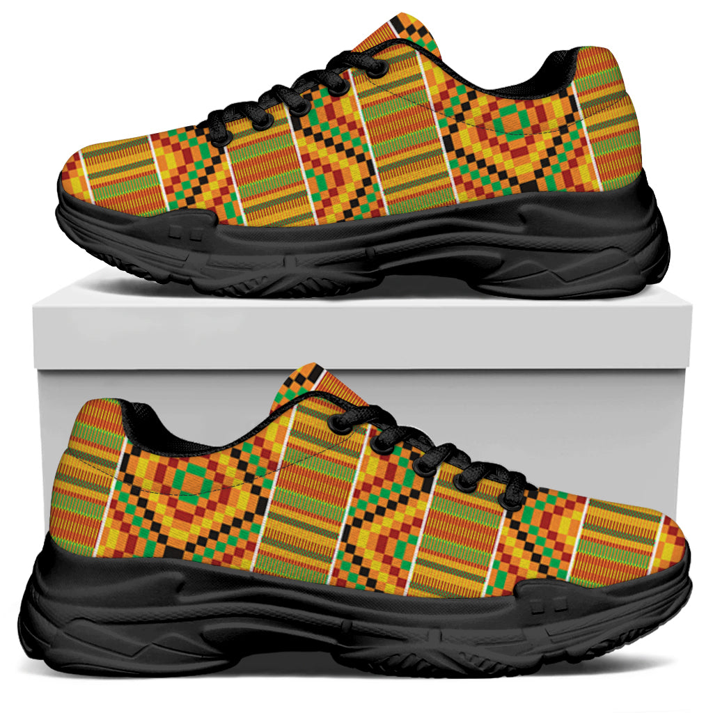 Ethnic Kente Pattern Print Black Chunky Shoes