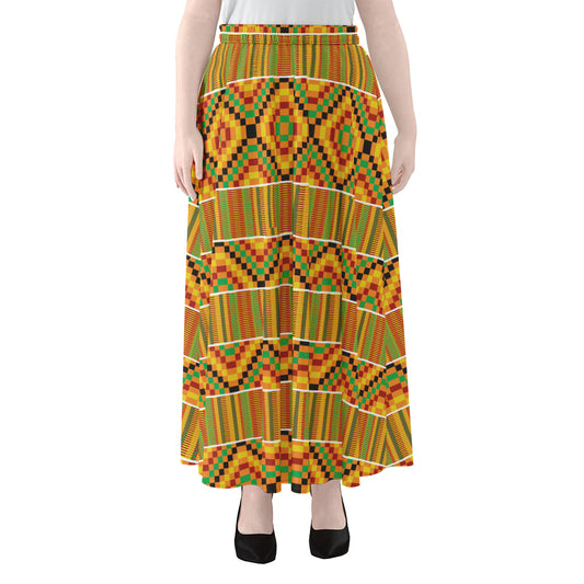 Ethnic Kente Pattern Print Chiffon Maxi Skirt