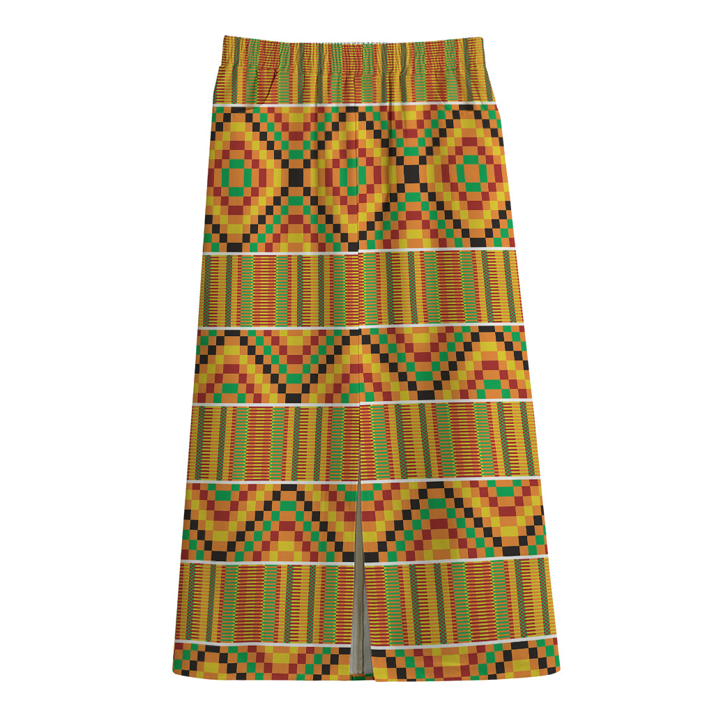 Ethnic Kente Pattern Print Cotton Front Slit Maxi Skirt