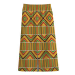 Ethnic Kente Pattern Print Cotton Front Slit Maxi Skirt