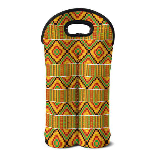 Ethnic Kente Pattern Print Double Neoprene Wine Tote