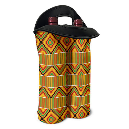 Ethnic Kente Pattern Print Double Neoprene Wine Tote