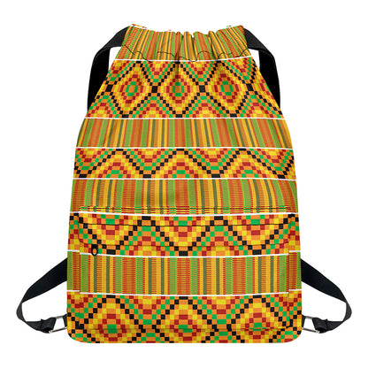 Ethnic Kente Pattern Print Drawstring Backpack