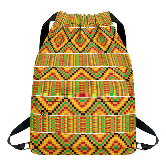 Ethnic Kente Pattern Print Drawstring Backpack