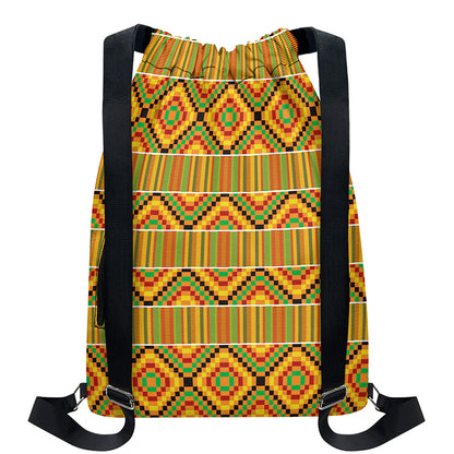 Ethnic Kente Pattern Print Drawstring Backpack