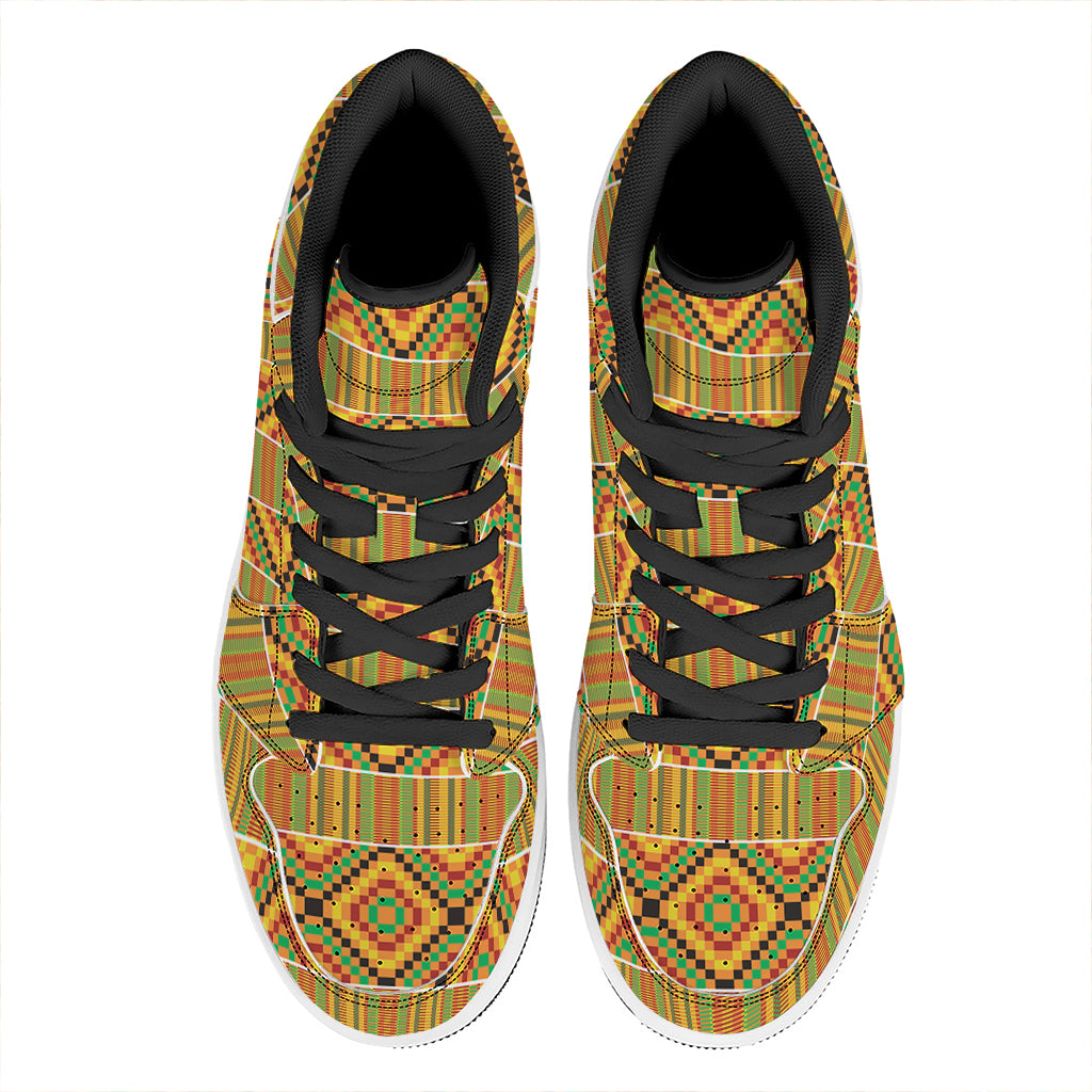 Ethnic Kente Pattern Print High Top Leather Sneakers