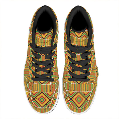 Ethnic Kente Pattern Print High Top Leather Sneakers