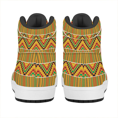 Ethnic Kente Pattern Print High Top Leather Sneakers