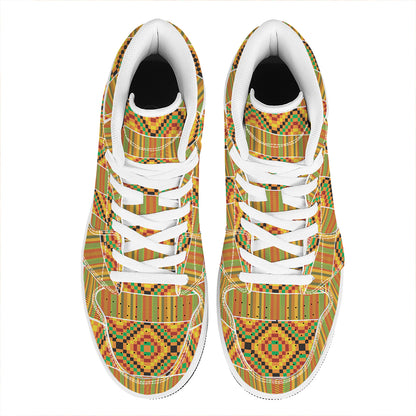 Ethnic Kente Pattern Print High Top Leather Sneakers