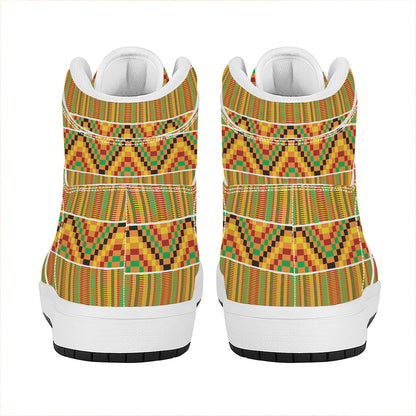 Ethnic Kente Pattern Print High Top Leather Sneakers