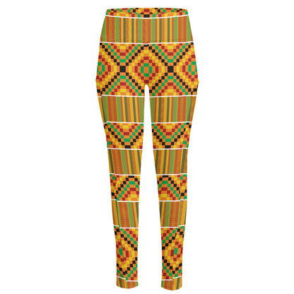 Ethnic Kente Pattern Print High-Waisted Pocket Leggings