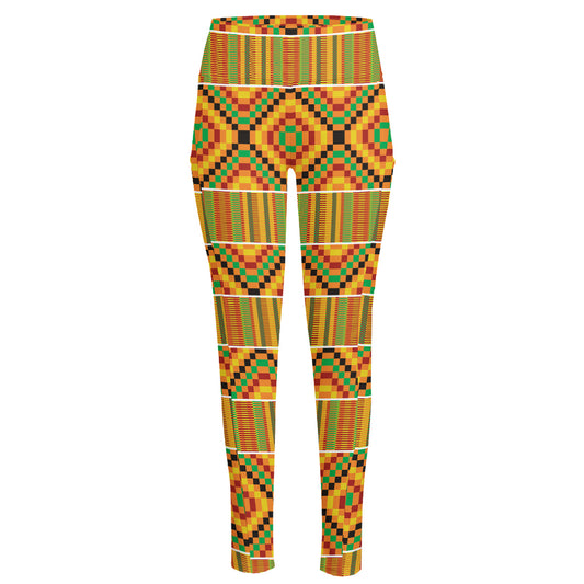 Ethnic Kente Pattern Print High-Waisted Pocket Leggings
