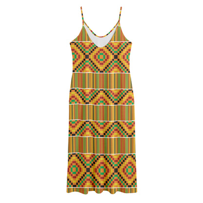 Ethnic Kente Pattern Print Jersey Midi Cami Dress