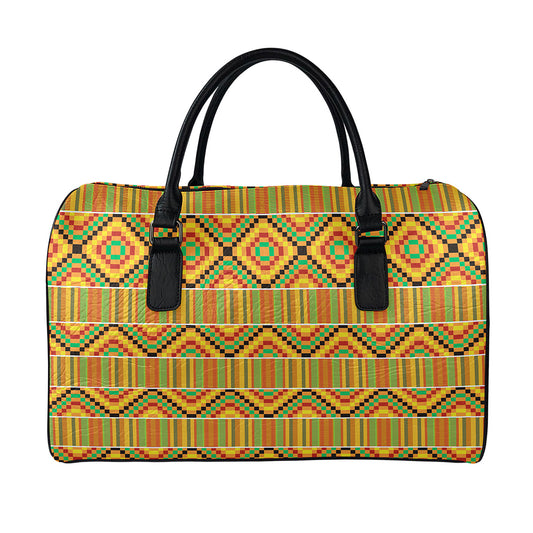 Ethnic Kente Pattern Print Leather Duffle Bag