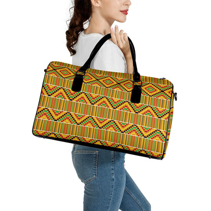 Ethnic Kente Pattern Print Leather Duffle Bag