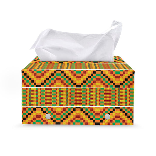 Ethnic Kente Pattern Print Leather Tissue Box Cover