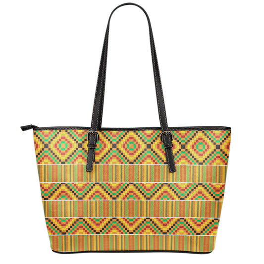 Ethnic Kente Pattern Print Leather Tote Bag