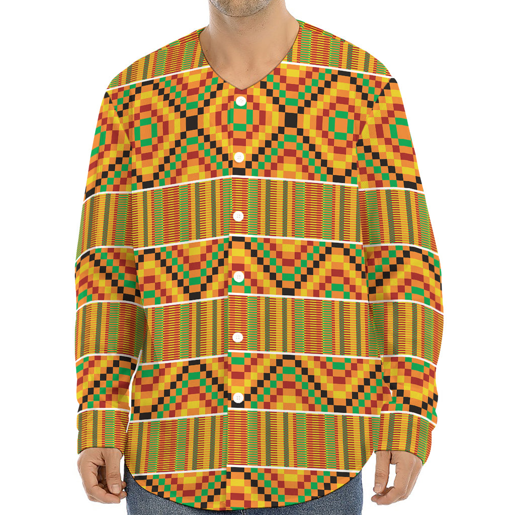 Ethnic Kente Pattern Print Long Sleeve Baseball Jersey