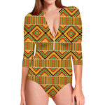 Ethnic Kente Pattern Print Long Sleeve Swimsuit