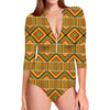 Ethnic Kente Pattern Print Long Sleeve Swimsuit