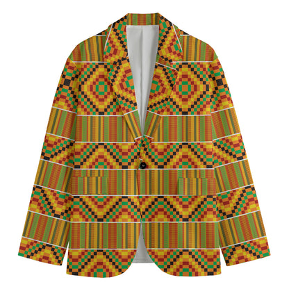 Ethnic Kente Pattern Print Men's Cotton Blazer