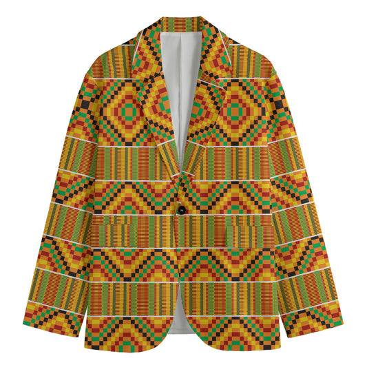 Ethnic Kente Pattern Print Men's Cotton Blazer