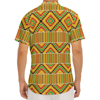 Ethnic Kente Pattern Print Men's Deep V-Neck Shirt