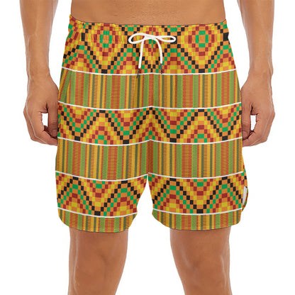 Ethnic Kente Pattern Print Men's Split Running Shorts