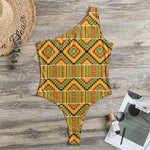 Ethnic Kente Pattern Print One Shoulder Bodysuit