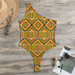 Ethnic Kente Pattern Print One Shoulder Bodysuit