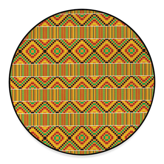 Ethnic Kente Pattern Print Round Floor Mat