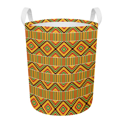 Ethnic Kente Pattern Print Round Laundry Basket