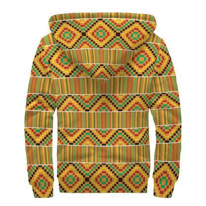 Ethnic Kente Pattern Print Sherpa Lined Zip Up Hoodie