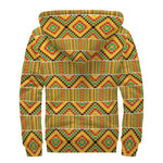 Ethnic Kente Pattern Print Sherpa Lined Zip Up Hoodie