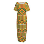 Ethnic Kente Pattern Print Short Sleeve Long Nightdress