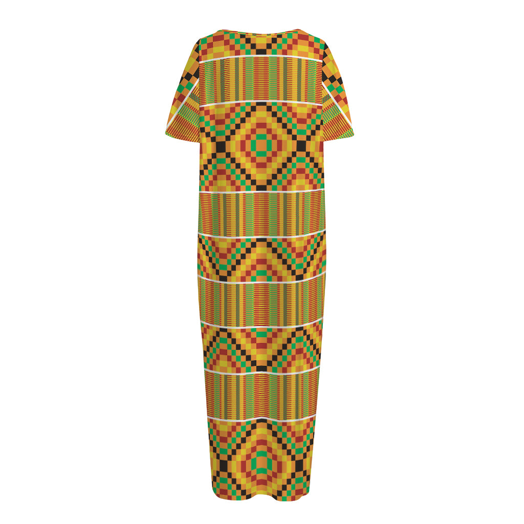 Ethnic Kente Pattern Print Short Sleeve Long Nightdress