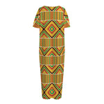 Ethnic Kente Pattern Print Short Sleeve Long Nightdress