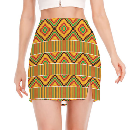 Ethnic Kente Pattern Print Side Slit Mini Skirt