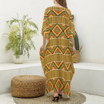 Ethnic Kente Pattern Print Silk V-Neck Kaftan Dress