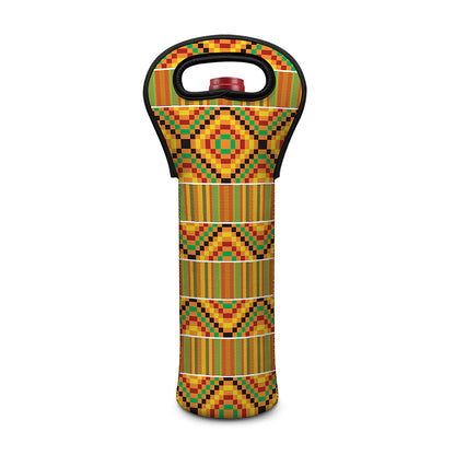 Ethnic Kente Pattern Print Single Neoprene Wine Tote