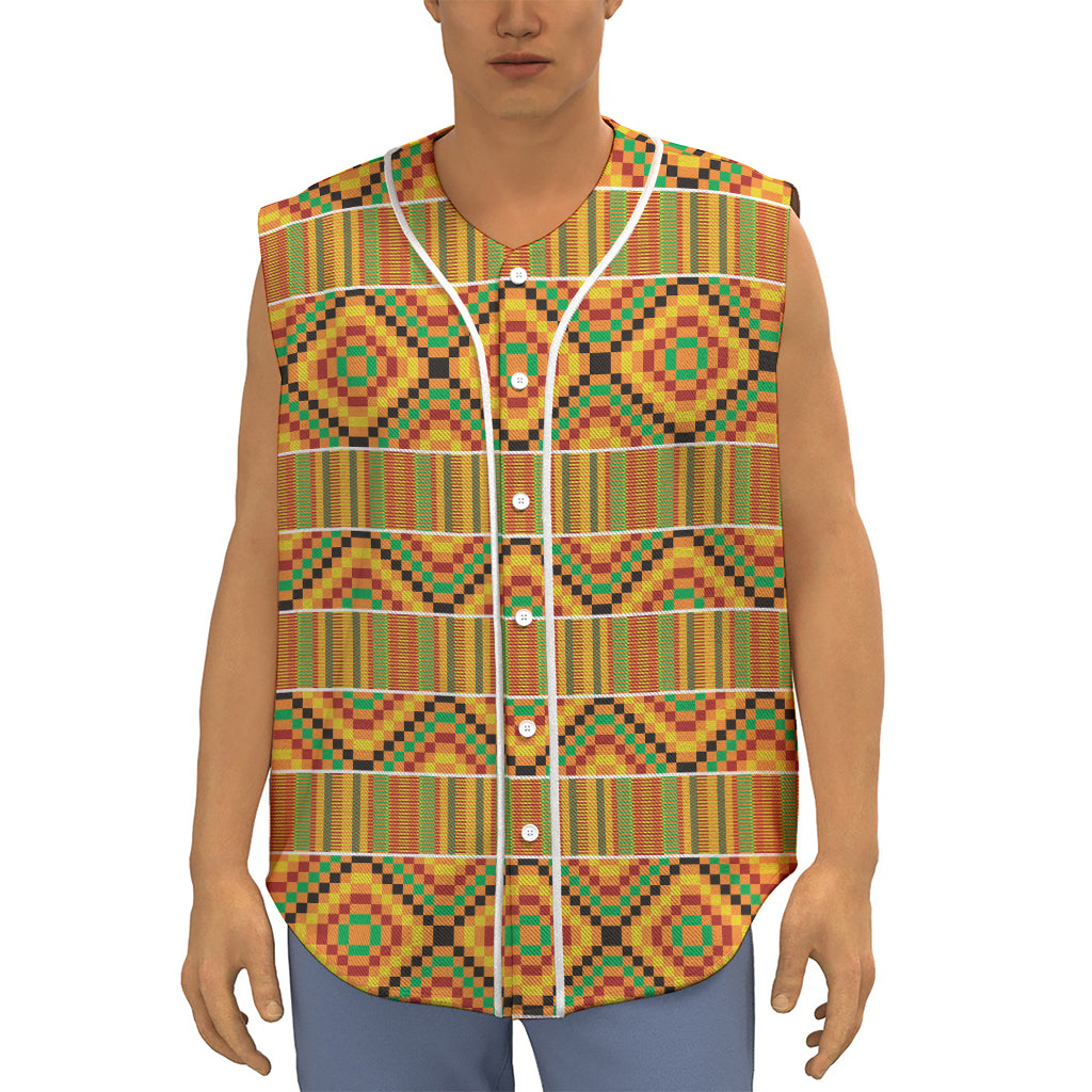 Ethnic Kente Pattern Print Sleeveless Baseball Jersey